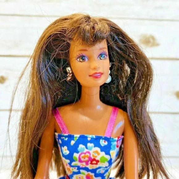 MATTEL BARBIE Brunette Hair Brown Eyes Floral Dress 12" Used Tall Used - Picture 5 of 12